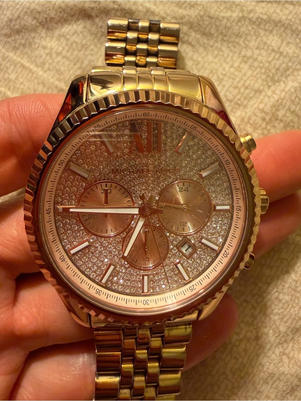 Michael Kors Rose Gold Lexington chronograph Pave Dial  Watch